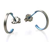 Small grey & sky blue titanium hoop earrings