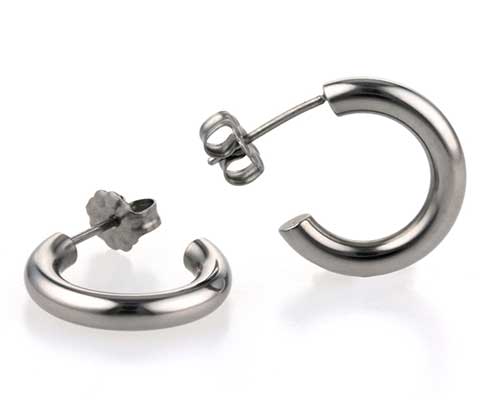 Small polished finish titanium round hoop earrings