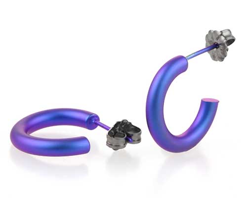 Small purple titanium round hoop earrings