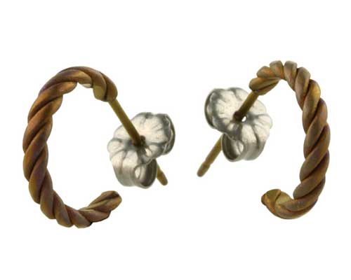 Small twisted beige titanium hoop earrings