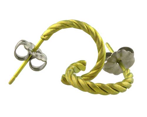 Small twisted yellow titanium hoop earrings