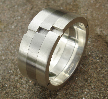 Steel and silver wedding ring