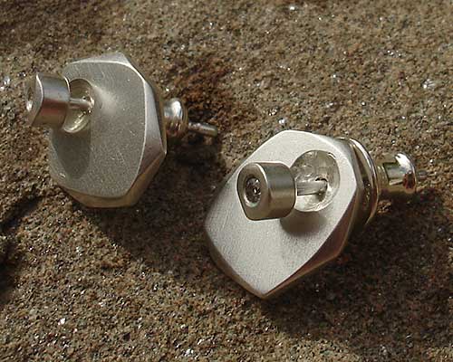 Stone shape silver stud diamond earrings