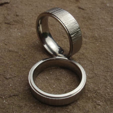 Textured titanium wedding rings
