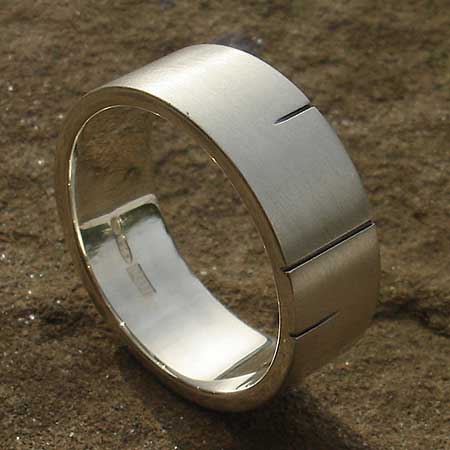 Three etched lines sterling silver wedding ring