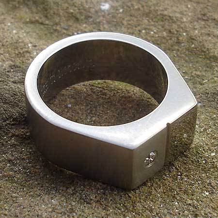 Titanium diamond signet ring