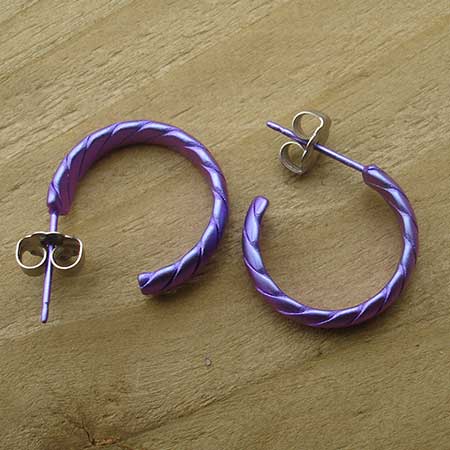 Titanium purple rope work hoop earrings