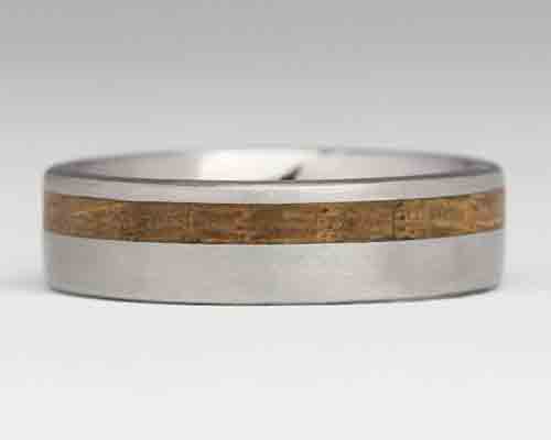 Titanium wood inlay wedding ring
