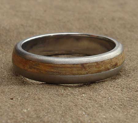 Titanium wood inlay wedding ring