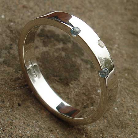 Topaz and diamond silver wedding ring