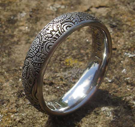 Tribal patterned titanium ring