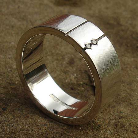 Twin black diamond sterling silver wedding ring