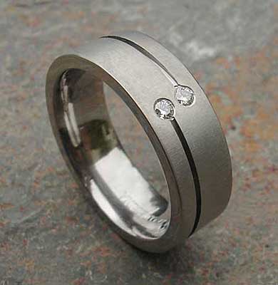 Twin diamond titanium wedding ring
