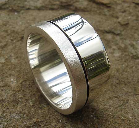 Twin finish sterling silver wedding ring
