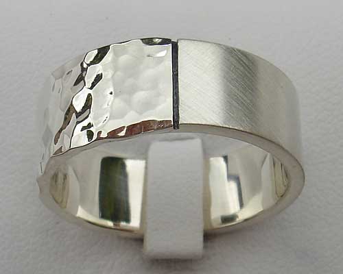 Twin finish textured silver wedding ring