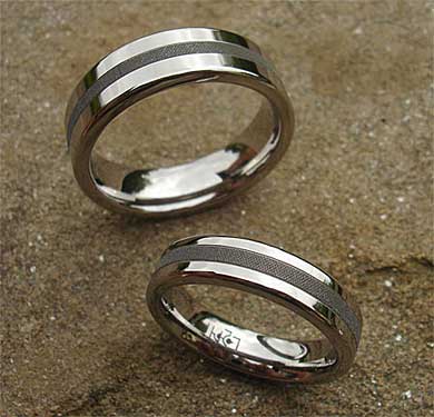 Twin finish titanium wedding rings