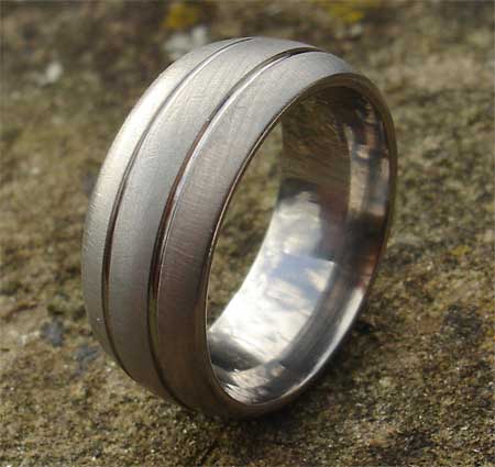 Twin groove titanium wedding ring