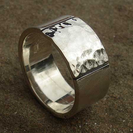 Hammered mens silver ring