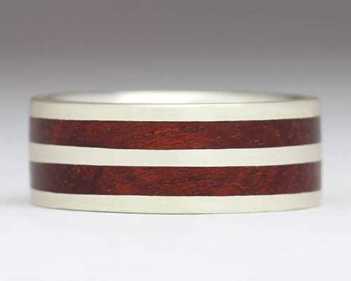 Twin inlay silver and wooden wedding ring