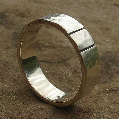Silver ring for men with two etched lines