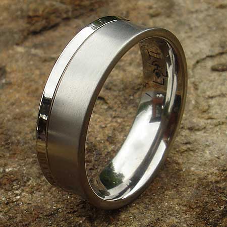 Two tone concave titanium wedding ring