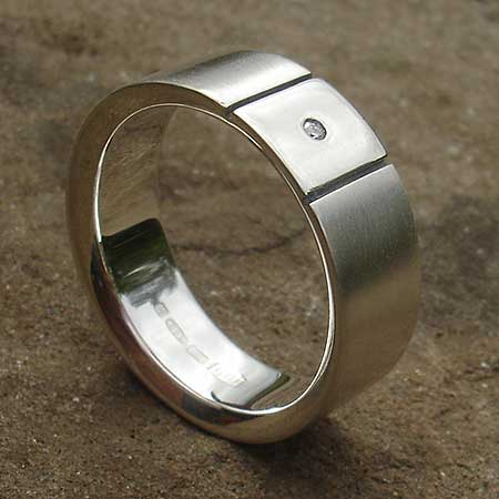 Two tone silver white diamond set wedding ring