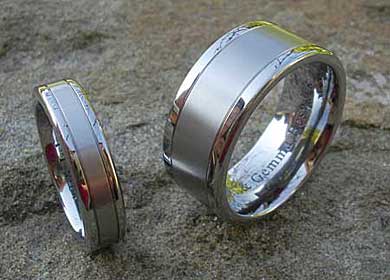 Two tone titanium wedding rings