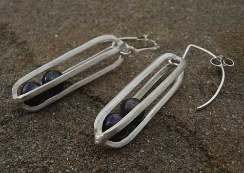 Unique cage silver drop earrings