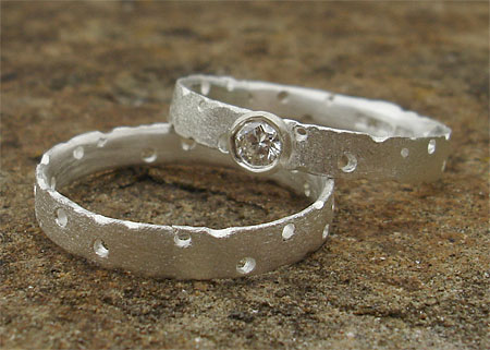Unusual designer silver engagement and wedding ring
