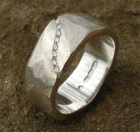 Unusual silver diamond wedding ring