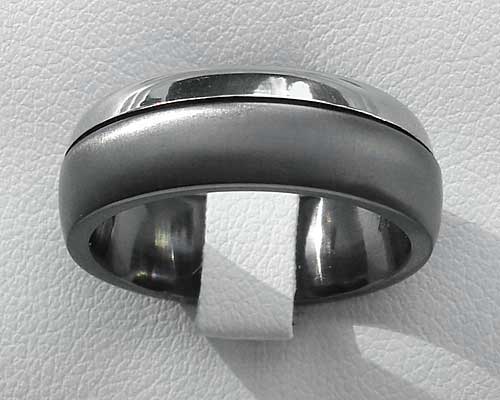 Unusual domed two tone mens wedding ring