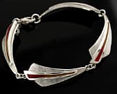 Unusual linked bracelet made from sterling silver with enamel