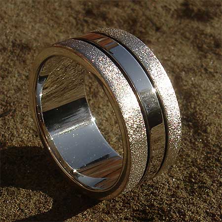 Unusual two tone silver ring for men