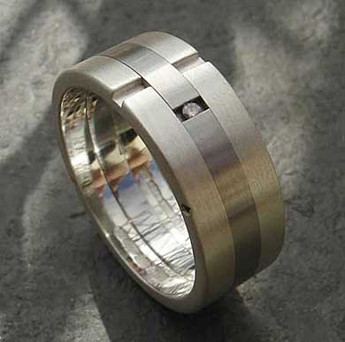 Diamond wedding ring in silver and steel