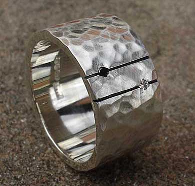 Silver black and white diamond wedding ring