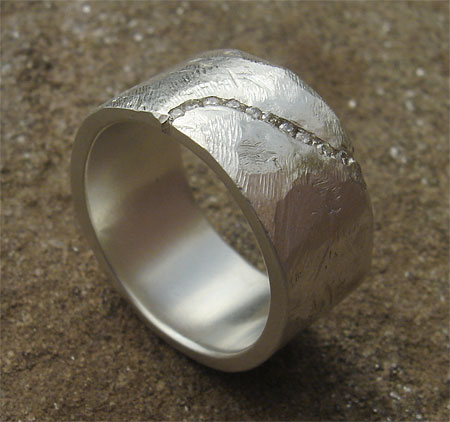 Chunky silver diamond wedding ring