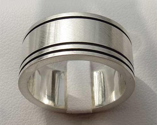 Wide contemporary silver wedding ring