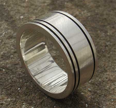 Wide contemporary sterling silver wedding ring