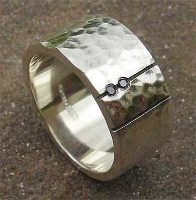Chunky black diamond silver wedding ring
