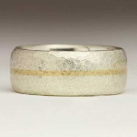 Wide hammered silver and 9ct gold wedding ring