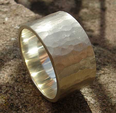 Hammered 9ct white gold wedding ring