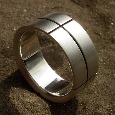 Wide mens etched silver ring