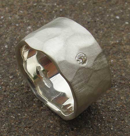 Wide silver diamond wedding ring