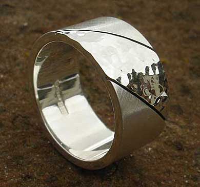 Wide silver twin finish wedding ring