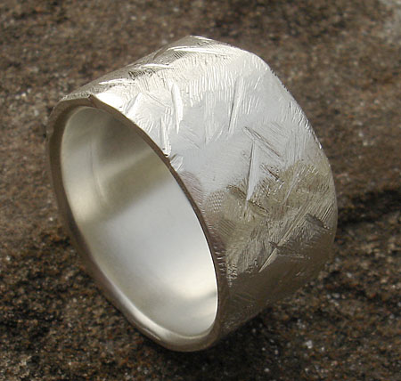 Wide sterling silver designer wedding ring
