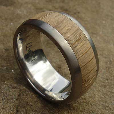 Wide titanium and wooden wedding ring