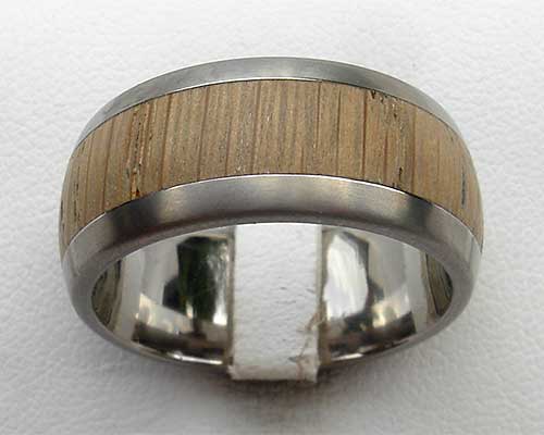 Wide titanium and wooden wedding ring