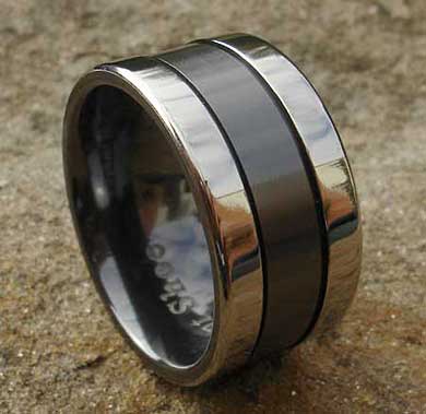 Wide two tone mens wedding ring