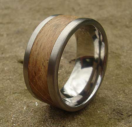 Titanium wooden wedding ring