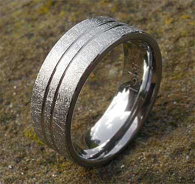 Wire brushed mens titanium wedding ring